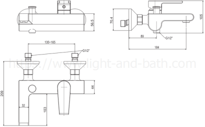 A-2863 ก๊อกผสมอ่างอาบน้ำ แบบติดผนัง พร้อมชุดฝักบัวสายอ่อน รุ่น ONYX