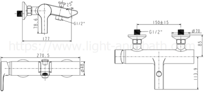 A-3911-601-50 ก๊อกผสมอ่างอาบน้ำ แบบติดผนัง พร้อมชุดฝักบัวสายอ่อน รุ่น ACTIVE