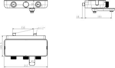 A-4954-200-AT EASYSET EXPOSED BATH & SHOWER AUTO TEMPERATURE MIXER WITH SHOWER KIT