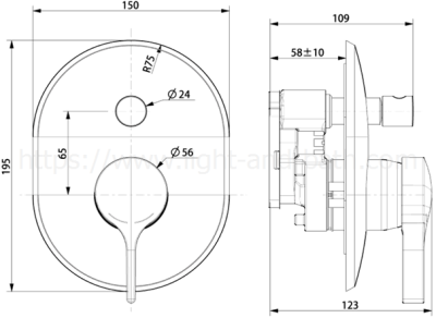 A-6821-400 ก๊อกผสมอ่างอาบน้ำ แบบฝังกำแพง รุ่น IDS