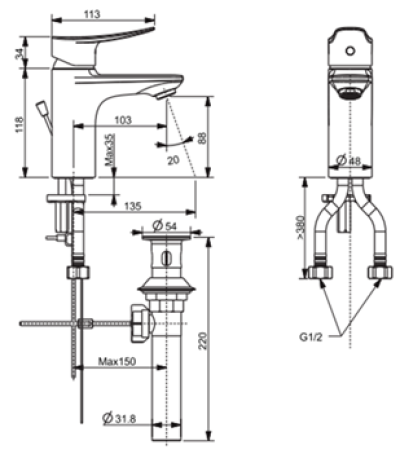 F10901-CHACT ก๊อกผสมอ่างล้างหน้า รุ่น MILANO (พร้อมสะดืออ่างและสต็อปวาล์ว)