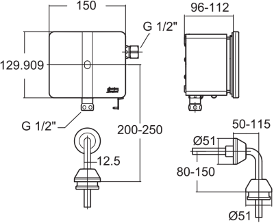 A-8604-000-50 ฟลัชวาล์ว แบบเซ็นเซอร์ สำหรับโถปัสสวะชายฝังผนัง รุ่น SENSEFLOW