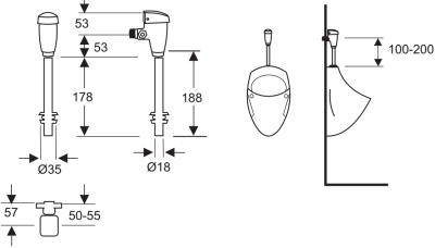 T-3000-N ฟลัชวาล์วแบบกด สำหรับโถปัสสาวะชาย