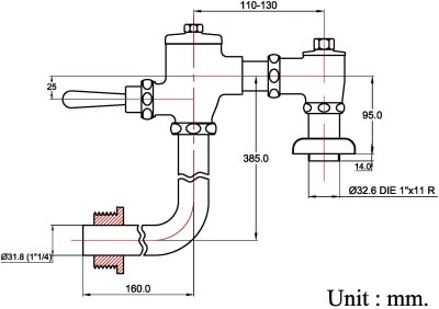 CF-50L ฟลัชวาล์วชักโครกท่อโค้ง