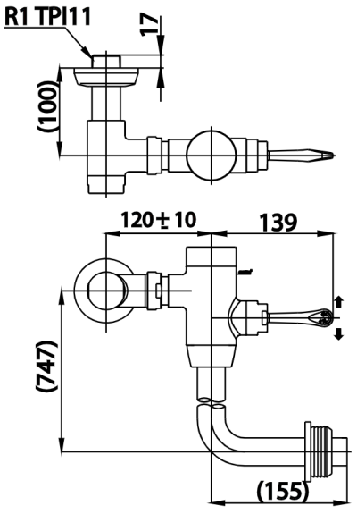 CT457XNL(70CM.) ฟลัชวาล์วโถสุขภัณฑ์มีล็อคในตัวชนิด Back Inlet