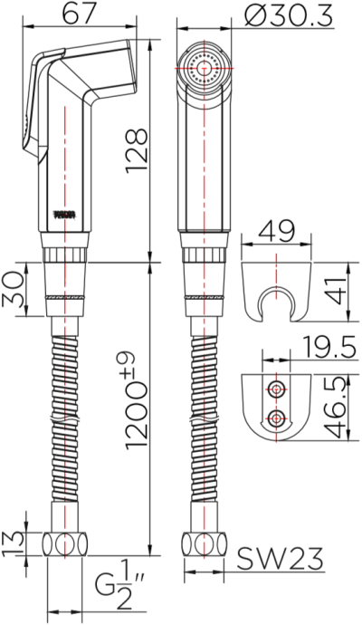 KA-01-321-11 ชุดฉีดชำระสีขาว พร้อมสายและขอแขวนสีโครเมี่ยม