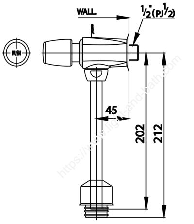 CT475SS(HM) ฟลัชวาล์วโถปัสสาวะชายชนิดกด (ระยะติดตั้ง 45 มม.)