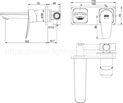 FFAS0904-1T2501BT0 ก๊อกผสมอ่างล้างหน้า แบบติดผนัง รุ่น MILANO