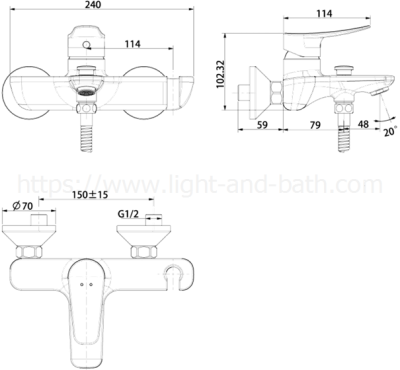 FFAS0911-6T2501BT0 ก๊อกผสมอ่างอาบน้ำและยืนอาบ ไม่รวมชุดฝักบัว รุ่น MILANO