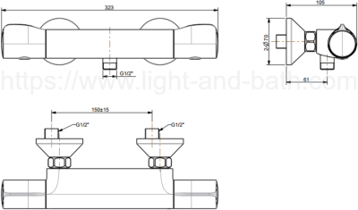 FFAS4950-709500BT0 ก๊อกผสมยืนอาบ แบบติดผนัง ไม่รวมชุดฝักบัว รุ่น TEMPTACION