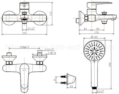 FFASB211-6T1501BT0 ก๊อกผสมอ่างอาบน้ำและยืนอาบแบบติดผนัง ไม่รวมชุดฝักบัว รุ่น CODIE