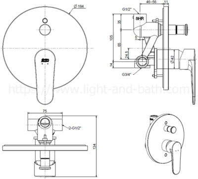 FFASB221-6T9500BT0 ก๊อกผสมอ่างอาบน้ำแบบฝังผนัง รุ่น CODIE