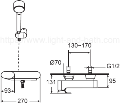 A-1912-711-000B ก๊อกผสมยืนอาบ แบบติดผนัง ไม่รวมชุดฝักบัวสายอ่อน รุ่น MOMENT