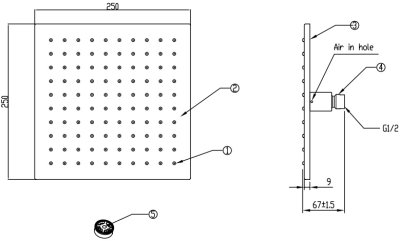 F40008-CHADY หัวฝักบัวเรนชาวเวอร์ทองเหลือง แบบเหลี่ยม ขนาด 250x250 mm มี Air-in (ไม่รวมก้านฝักบัว)