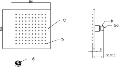 F40007-CHADY หัวฝักบัวเรนชาวเวอร์ทองเหลือง แบบเหลี่ยม ขนาด 200x200 mm (ไม่รวมก้านฝักบัว)