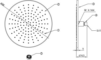 F40006-CHADY หัวฝักบัวเรนชาวเวอร์ทองเหลือง แบบกลม ขนาด 12 นิ้ว มี Air-in (ไม่รวมก้านฝักบัว)