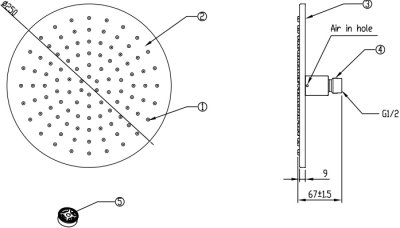 F40005-CHADY หัวฝักบัวเรนชาวเวอร์ทองเหลือง แบบกลม ขนาด 10 นิ้ว มี Air-in (ไม่รวมก้านฝักบัว)