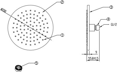 F40004-CHADY หัวฝักบัวเรนชาวเวอร์ทองเหลือง แบบกลม ขนาด 8 นิ้ว (ไม่รวมก้านฝักบัว)
