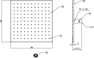 F40009-CHADY หัวฝักบัวเรนชาวเวอร์ทองเหลือง แบบเหลี่ยม ขนาด 300x300 mm มี Air-in (ไม่รวมก้านฝักบัว)