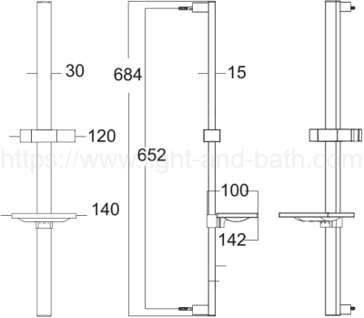 F40013-CHADY ราวปรับระดับทรงเหลี่ยม พร้อมที่วางสบู่ ไม่รวมชุดฝักบัวสายอ่อน