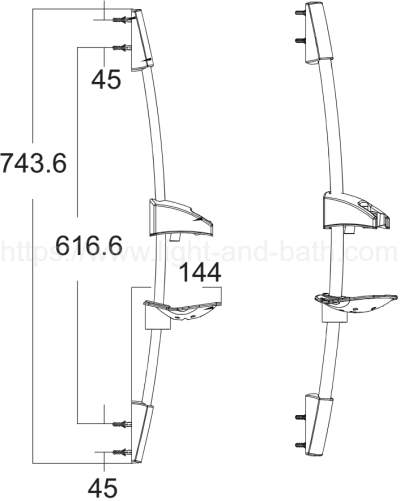 F40014-CHADY ราวปรับระดับทรงโค้ง พร้อมที่วางสบู่ ไม่รวมชุดฝักบัวสายอ่อน