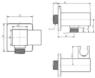 FFAS9143-000500BT0 ข้อต่อฝักบัวสายอ่อนพร้อมขอแขวน (แบบเหลี่ยม)
