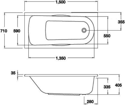 BH225PP(H) อ่างอาบน้ำแบบมีมือจับ พร้อมสะดือป๊อปอัพ รุ่น DONNA 1500