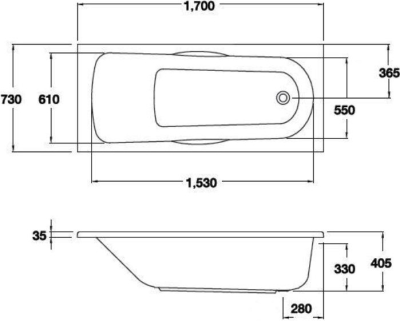BH227D(H) อ่างอาบน้ำแบบมีมือจับ พร้อมสะดือสายโซ่ รุ่น DONNA 1700