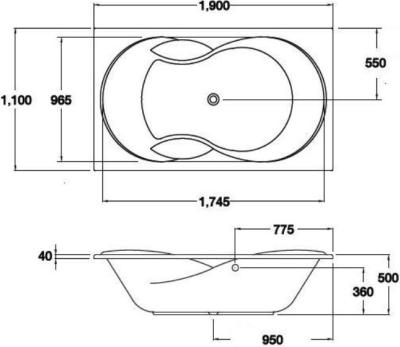 BH229EL(H) อ่างอาบน้ำแบบมีมือจับ พร้อมสะดือป๊อปอัพ รุ่น ROYAL ROSANNA