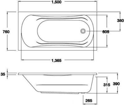 BH243PP(H) อ่างอาบน้ำแบบมีมือจับ พร้อมสะดือป๊อปอัพ รุ่น ASTRA