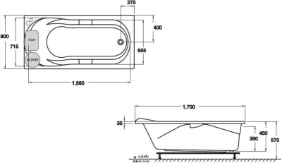 BHW321PP(H) อ่างระบบน้ำวนแบบมีมือจับ พร้อมสะดือป๊อปอัพ รุ่น MACONI