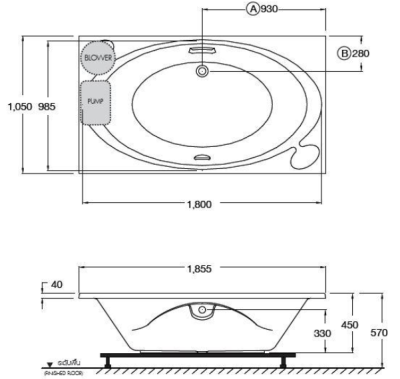 BHW323PP(H) อ่างระบบน้ำวนแบบมีมือจับ พร้อมสะดือป๊อปอัพ รุ่น VALENCIA
