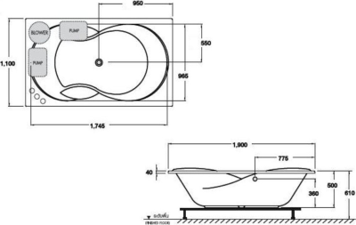 BHW329EL(H) อ่างระบบน้ำวนแบบมีมือจับ พร้อมสะดือป๊อปอัพ รุ่น ROYAL ROSANNA