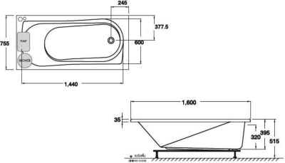 BHW342PP(H) อ่างระบบน้ำวนแบบมีมือจับ พร้อมสะดือป๊อปอัพ รุ่น DIVA
