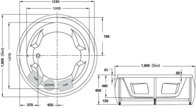 BT201PP(H) อ่างอาบน้ำพร้อมสะดือป๊อปอัพ รุ่น ATTINA