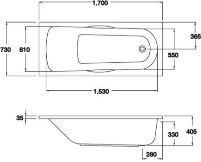 BT217D(H) อ่างอาบน้ำพร้อมสะดือสายโซ่ รุ่น DONNA 1700