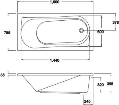 BT233PP(H) อ่างอาบน้ำพร้อมสะดือป๊อปอัพ รุ่น ASTRA