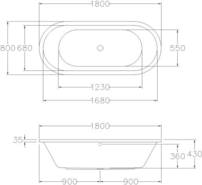 BT239EL อ่างอาบน้ำพร้อมสะดือป๊อปอัพ รุ่น CAPSULE 1800