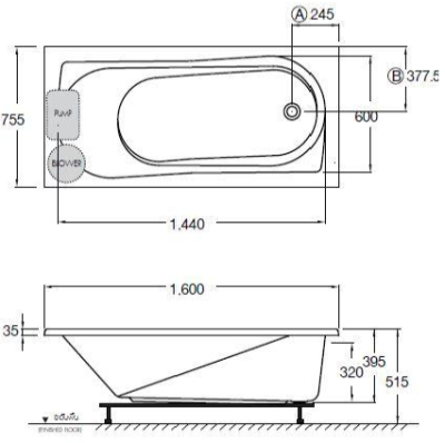 BWA442PP(H) อ่างระบบน้ำวนอัดอากาศ พร้อมสะดือป๊อปอัพ รุ่น DIVA