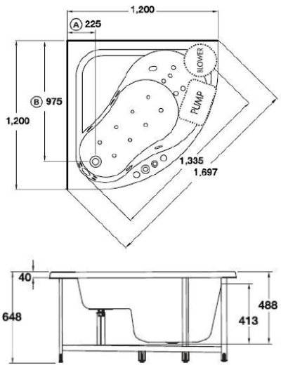 BWA434PP(H) อ่างระบบน้ำวนอัดอากาศ พร้อมสะดือป๊อปอัพ รุ่น GENOVA