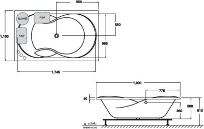 BWA429EL(H) อ่างระบบน้ำวนและอัดอากาศแบบมีมือจับ พร้อมสะดือป๊อปอัพ รุ่น ROYAL ROSANNA