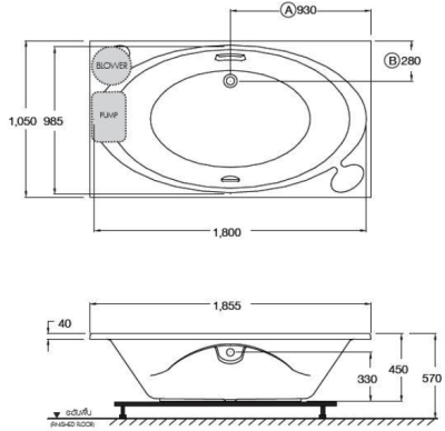 BWA423PP(H) อ่างระบบน้ำวนอัดอากาศแบบมีมือจับ พร้อมสะดือป๊อปอัพ รุ่น VALENCIA