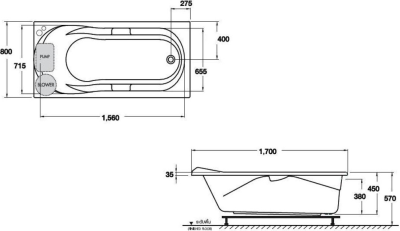 BWA421PP(H) อ่างระบบน้ำวนอัดอากาศแบบมีมือจับ พร้อมสะดือป๊อปอัพ รุ่น MACONI