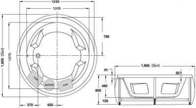 BWA401PP(H) อ่างระบบน้ำวนอัดอากาศ พร้อมสะดือป๊อบอัพ รุ่น ATTINA