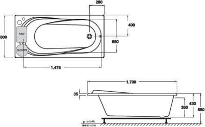 BWA1052PP(H) อ่างระบบน้ำวนอัดอากาศพร้อมสะดือป๊อปอัพ รุ่น RIVIERA