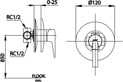 CT1233A วาล์วเปิด-ปิดน้ำแบบก้านโยกชนิดฝังผนัง รุ่น LINIO