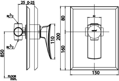 CT1223A#BLBR วาล์วเปิด-ปิดน้ำแบบก้านโยกกชนิดฝังผนัง รุ่น THANTARA