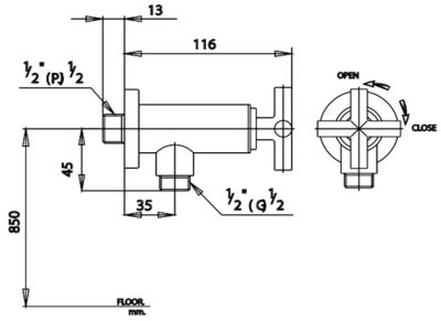 CT127C16 วาล์วเปิด-ปิดน้ำ สำหรับฝักบัว รุ่น CROSS