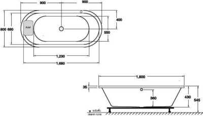 BTW339EL อ่างระบบน้ำวนพร้อมสะดือป๊อปอัพ รุ่น CAPSULE 1800