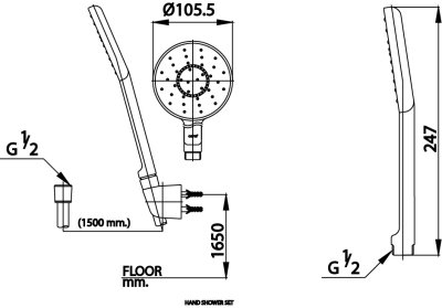 Z10#WH(HM) ฝักบัวพร้อมสาย 1 ฟังก์ชั่น